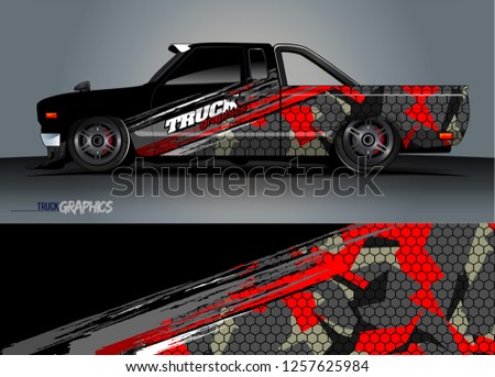 Truck decal sticker wrap design vector. Graphic abstract stripe racing background kit designs for vehicle, race car, rally, adventure and livery 