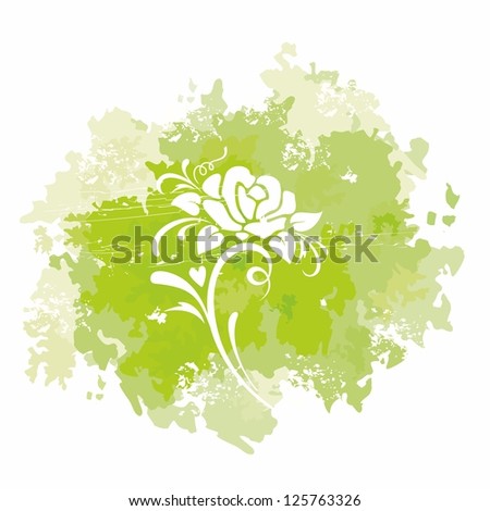Floral background. Watercolor splatter with love hearts. Vector illustration.