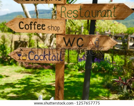 close up information way of resturant, coffee shop and toilet
