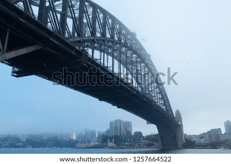 Sydney Harbour Bridge view in a foggy cold morning.