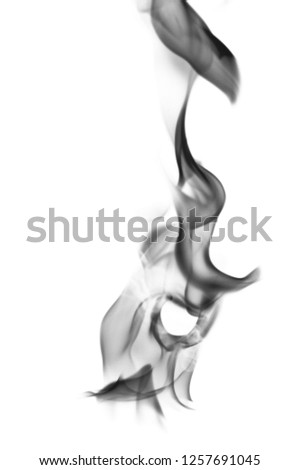 Abstract black smoke swirls over white background, fire smoke, Photo image, fire design