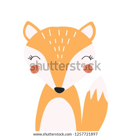 Cute little Fox. Vector illustration for printing on children's goods. Cute baby background with funny animals.