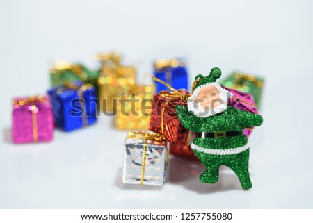 Blur backgound, Santa Claus Gift Box And colorful ribbons. Prepare for decorations during Christmas and New Year.