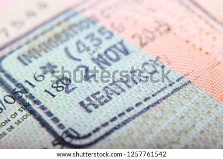 Entry stamp, Heathrow airport, London	