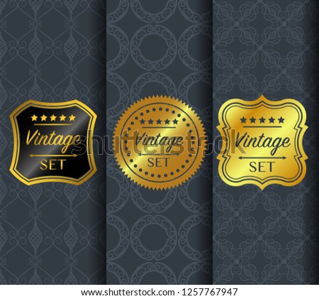 Golden vintage pattern on dark background. Vector illustration clip art. Golden abstract ornament. Set