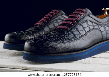 Black men`s shoes. Men's accessories. Unique style men’s shoes