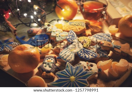 
Bright beautiful handmade gingerbread for New Year and Christmas.