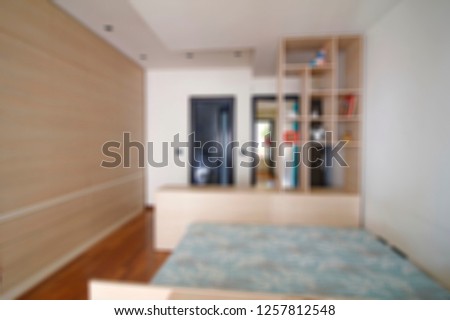 beautiful bright colorful blurred photo of modern luxury simple bedroom in comfortably home  