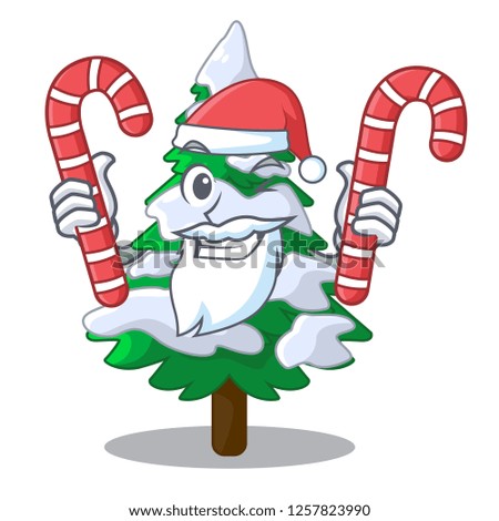 Santa with candy fir with snow christmas tree cartoon
