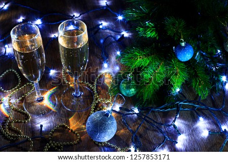 Glasses for New year and Christmas composition 