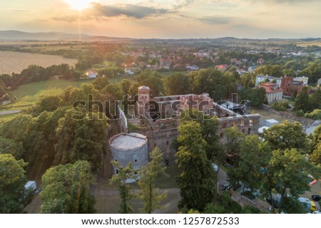 Castle ruins in Zabkowice Slaskie aerial view
