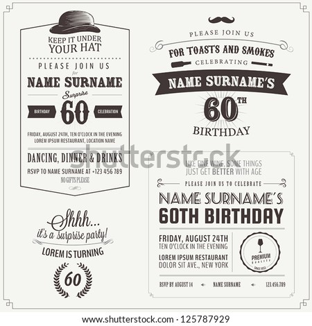 Set of adult birthday invitation vintage typographic design elements Royalty-Free Stock Photo #125787929