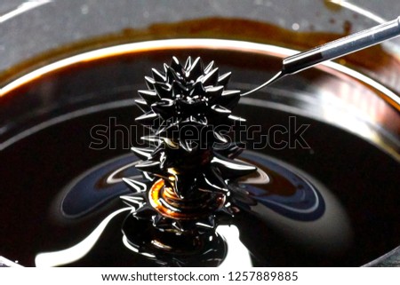 Beautiful forms of ferromagnetic fluid. Iron dissolved in a liquid under the influence of a magnetic field Royalty-Free Stock Photo #1257889885