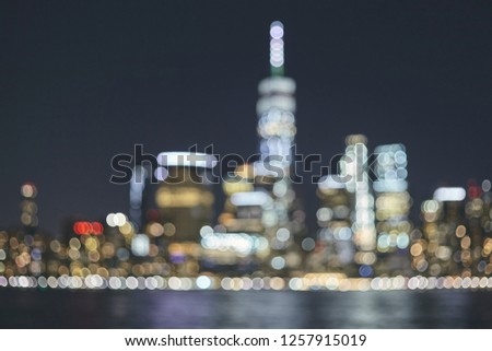 Blurred New York City skyline, color toned picture, USA.