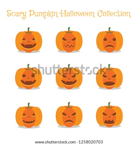 Set of Halloween pumpkin faces element vector eps10
