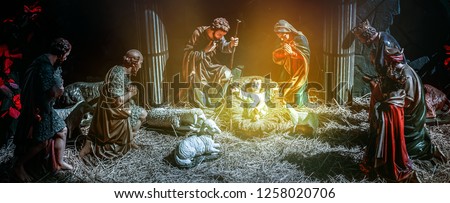 A Christmas nativity scene, with baby Jesus 