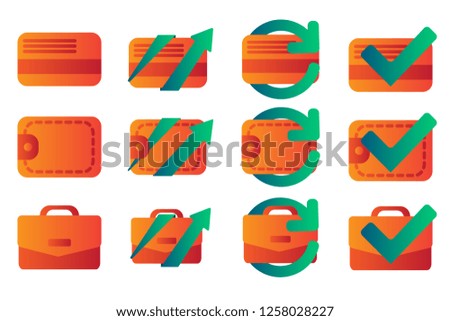 Business and finance flat gradient icons. E-payment, money transaction, digital wallet isolated cliparts