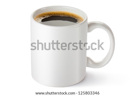 White ceramic coffee mug. Isolated on a white. Royalty-Free Stock Photo #125803346