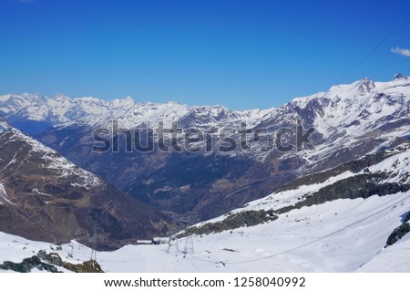 Panoramic view of Alpine Alps in Zermatt , Switzerland in winter