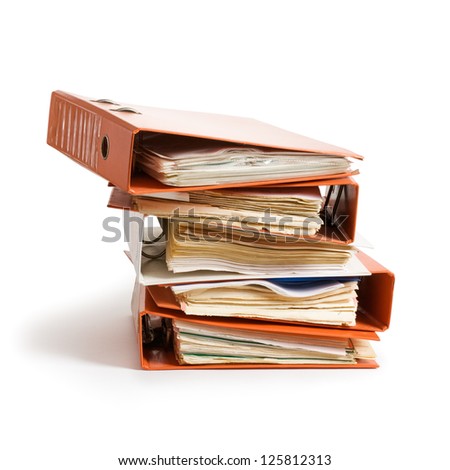 Documents in orange old folders on white background clipping path included