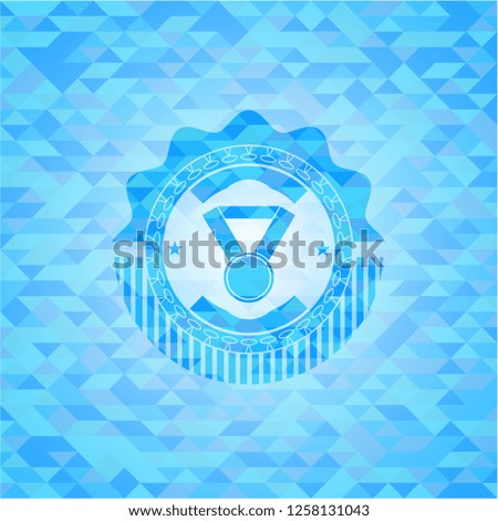 medal icon inside sky blue emblem with mosaic background