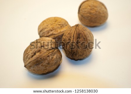 Four Whole Edible Walnuts Fruit Close Up Food Photography