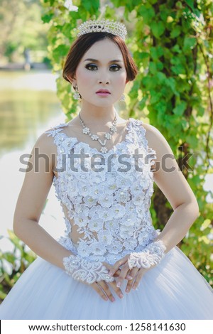 Portrait of thailand asian women beautiful bride at wedding morning