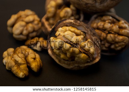 Edible Walnuts Set on Dark Background Professional Food and Fruit Close Up Photography
