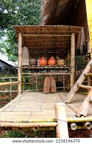  Drinking pot rack on the home of rural people in Thailand.