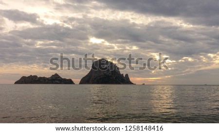 The island of Es vedra at sunset in Ibiza, Spain