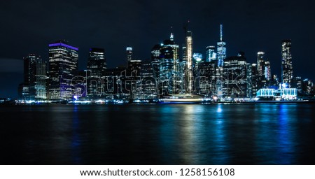 New York Skyline by Night From Brooklyn Bridge