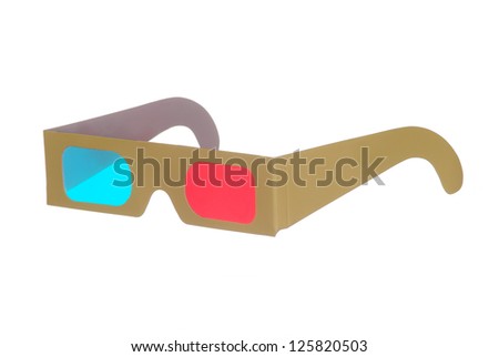 one pair of 3D glasses isolated on white background