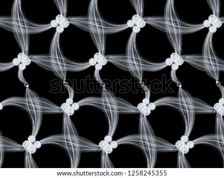 A hand drawing pattern made of white ribbons on a black background.