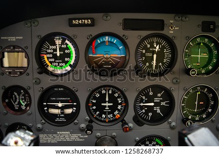 Aircraft instrument panel Royalty-Free Stock Photo #1258268737