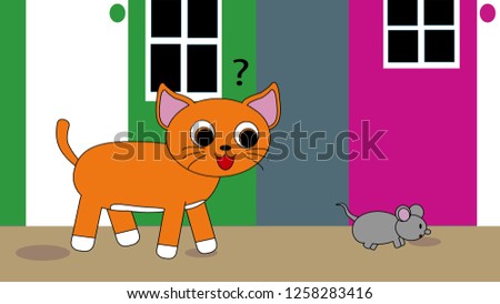 Illustration of a cat and a mouse