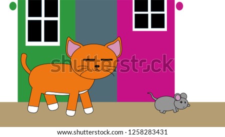 Illustration of a cat and a mouse