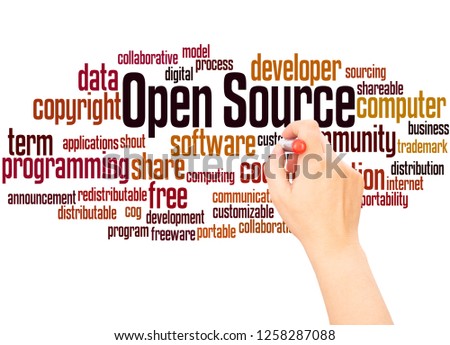 Open Source word cloud hand writing concept on white background.