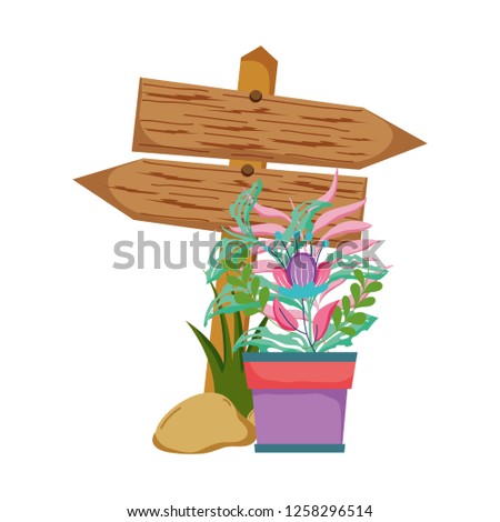 wooden arrow with houseplant