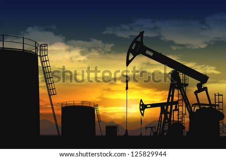 oil pump jack and oil tank silhouette