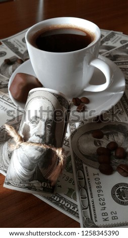 Turkish coffee background with american dollar and coffee beans.