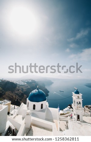 Santorini landscapes, with blue and white details