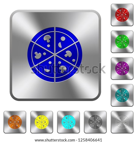 Pizza engraved icons on rounded square glossy steel buttons