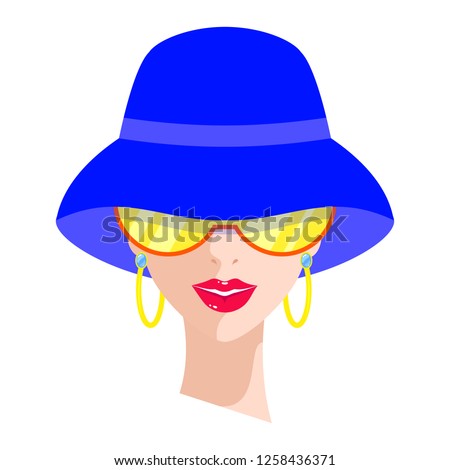 Portrait of woman in blue hat on white background