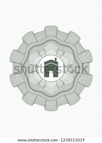 Green money style emblem or rosette with house icon inside