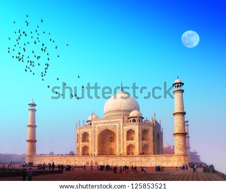 Taj Mahal India, Agra. 7 world wonders. Beautiful Tajmahal travel destination  Royalty-Free Stock Photo #125853521