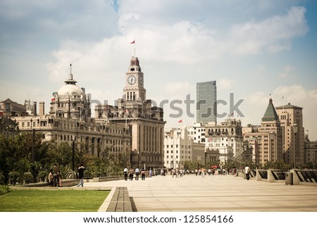 cityscape of the bund in shanghai with excellent historical buildings