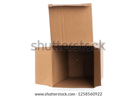 Empty opened cardboard box isolated on white background
