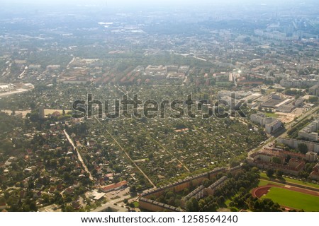 Berlin skyline from above areal shot houses buildings green panorama city urban