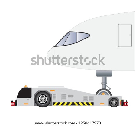 Airport tow truck  with passenger airplane vector and illustration