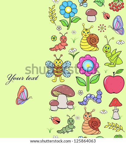 Vector illustration of seamless pattern with cute insects